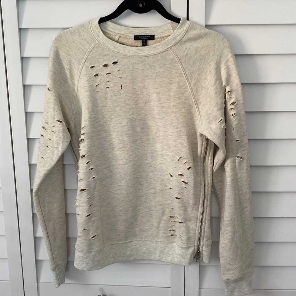 Black Orchid Los Angeles Size Zip Beige Distressed Sweater Size Small